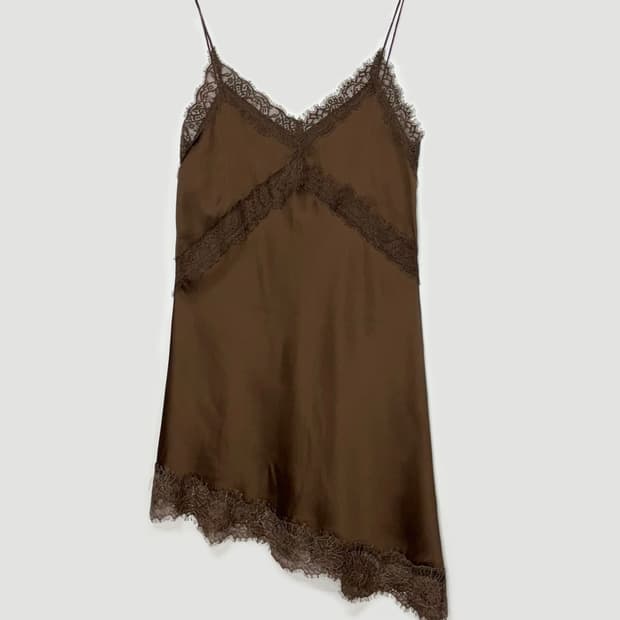 레이스 슬립 드레스 원피스 브라운
