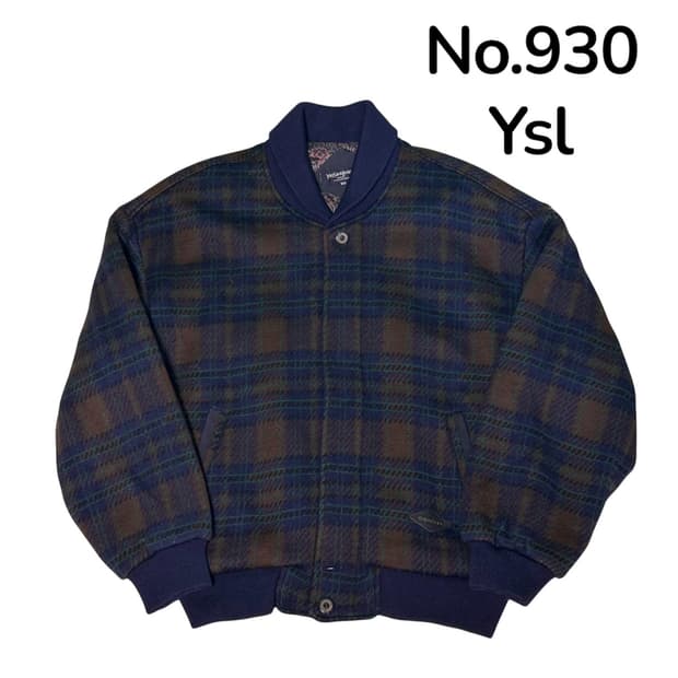 YSL 입생로랑 90년대 모직 체크 블루종 아카이브 자켓 L