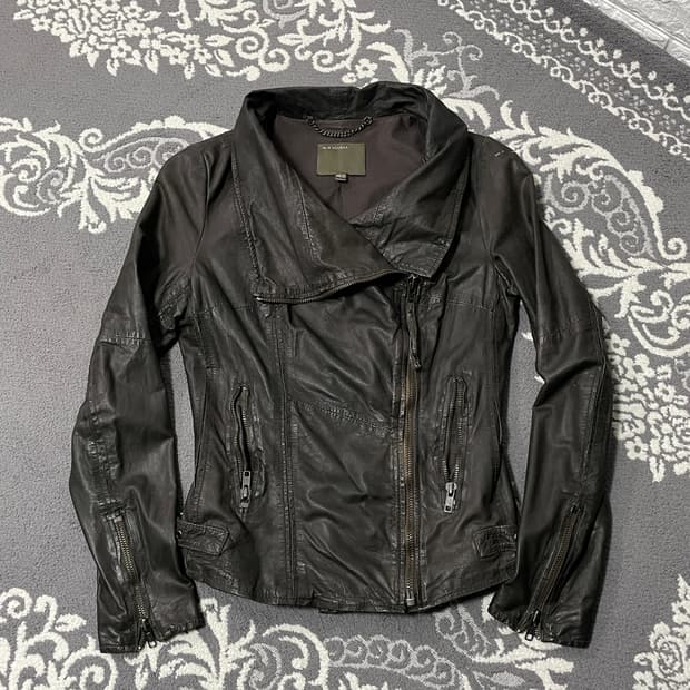 Muubaa Lamb Skin High-neck Drape Jacket