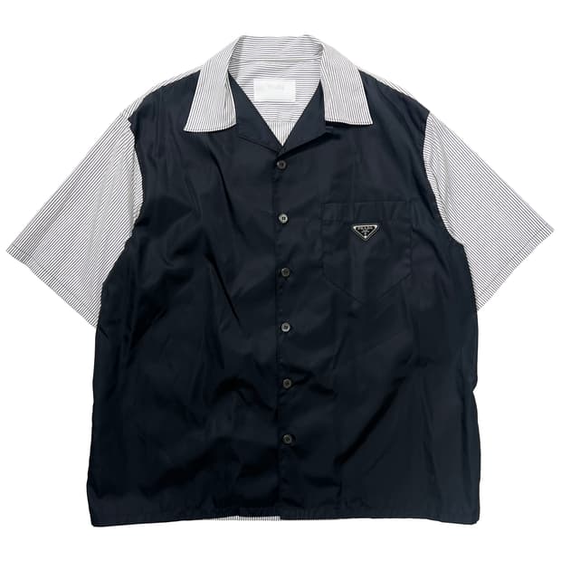 프라다 스트레치 코튼 리나일론 셔츠 화이트 블랙 (XL)
