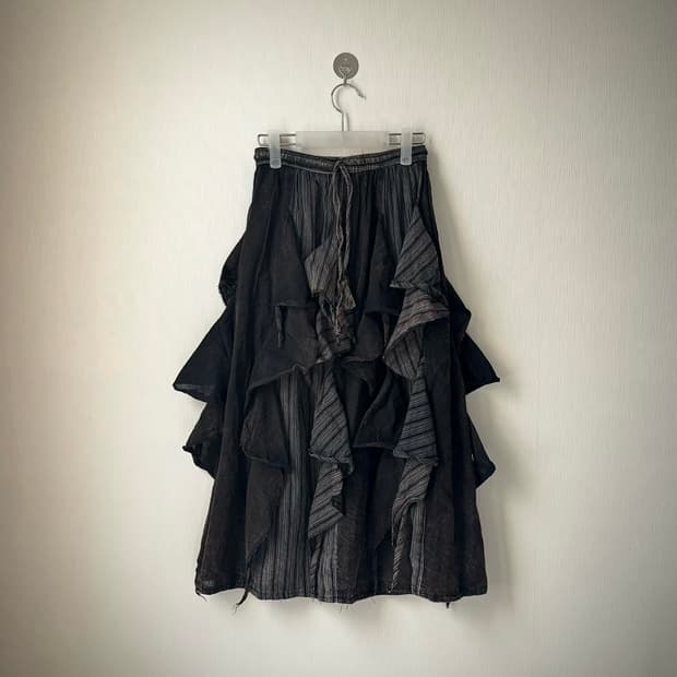 그런지 니혼진 y2k 펑크 아카이브 언발 레이어드 셔링 롱스커트 치마