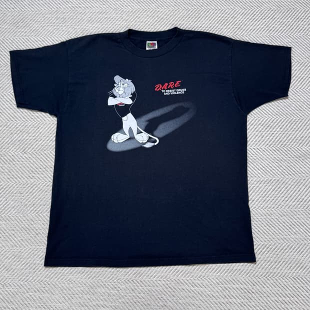 (XL) 90s 빈티지 DARE 라이언 블랙 티셔츠 후룻