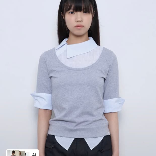 뚜오미오 ASYMMETRIC COLLAR TOP [HEATHER GREY