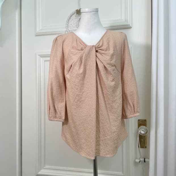coral bow point puff blouse(size-2)
