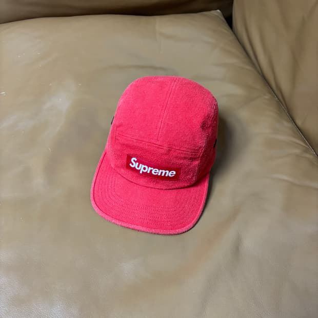 슈프림 캠프캡 모자 박스로고 린트 워시드 레드