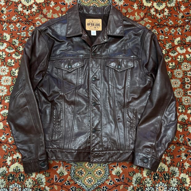 [L] 올드 갭 Gap Blue Jeans 트러커 가죽 자켓