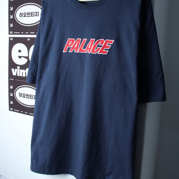 (2XL) 팔라스 반팔 티셔츠 빅사이즈 로고 네이비 스트릿-H33138