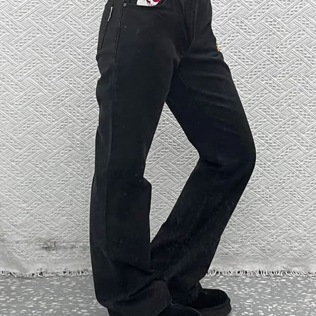 루니툰즈 스트릿 펑크 키치 캐릭터 흑청 데님팬츠 26인치 C10645