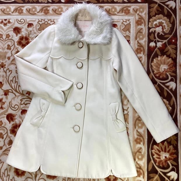 리즈리사 리본 포켓 딜천깔 화이트 코트 히메갸루 라떼갸루 히메카지 빈티지