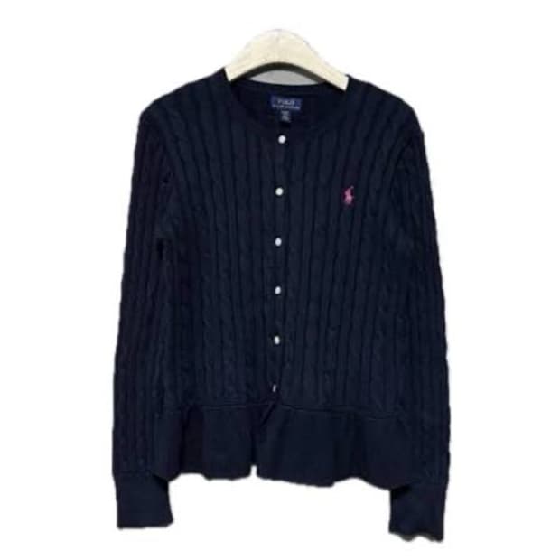 폴로랄프로렌 걸즈 네이비 핑크 포니 케이블 가디건