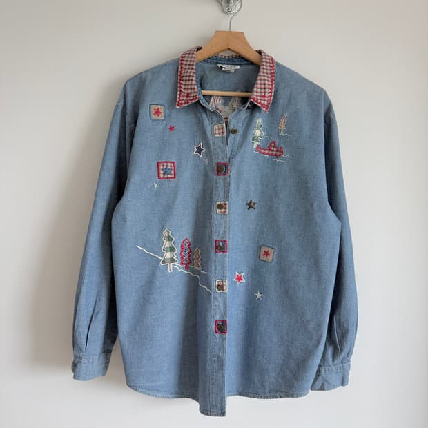 Pre owned 빈티지 자수 데님 셔츠(MEXICO)