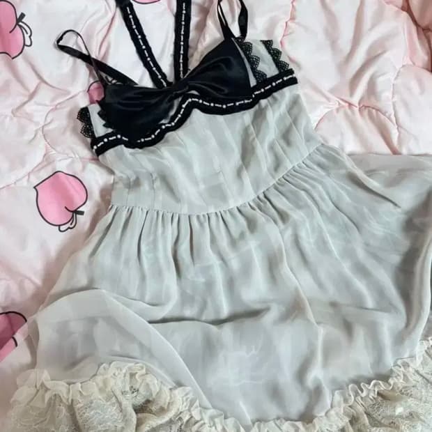 엑시즈팜 빈티지 리본 쉬폰 원피스 드레스 히메갸루