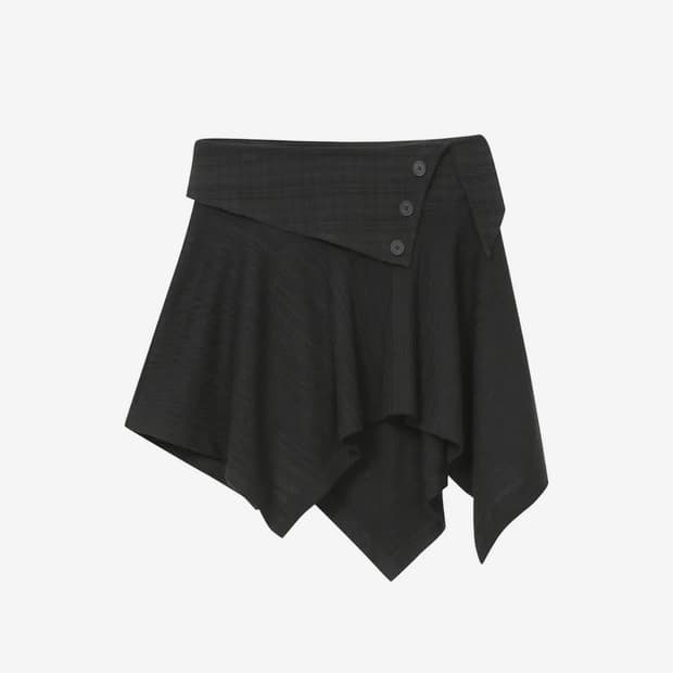 미세키서울 Unbalanced flow mini skirt BLACK