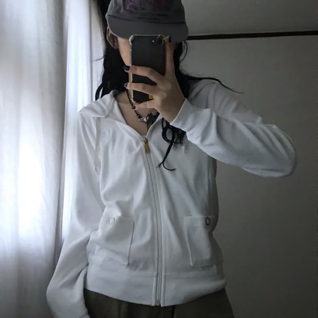 타미힐피거 화이트 벨루어 후드집업