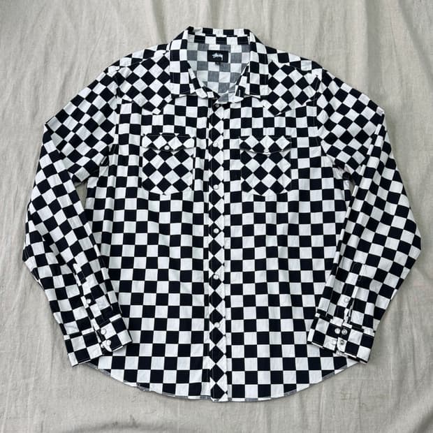 스투시 검흰 체커보드 웨스턴 셔츠 XL