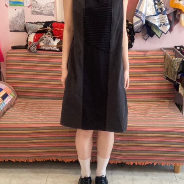 레이어드 블랙 미디 원피스