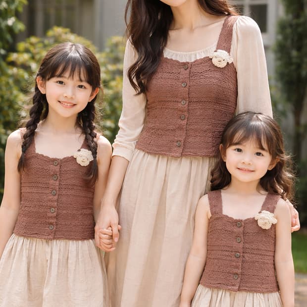 엄마+자매 패밀리룩 레이스조끼 (44/ 5세 / 7세) 유럽감성빈티지