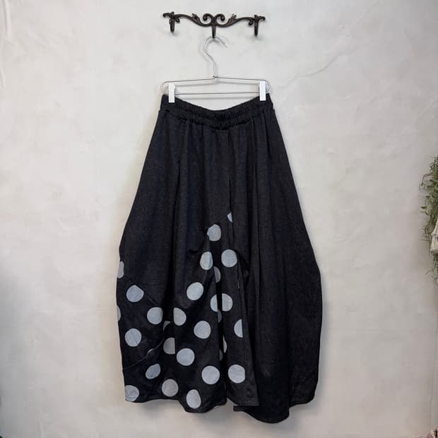 Denim blue dot shirring balloon skirt