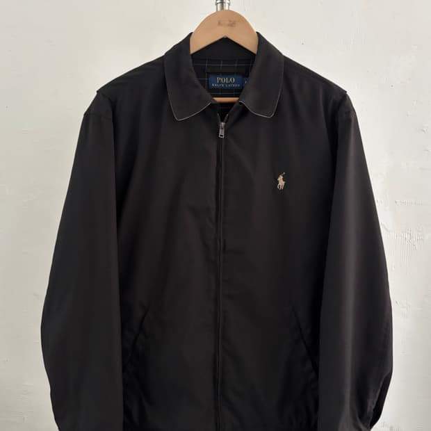 Polo 폴로 랄프로렌 신형라벨 블랙 안감체크 폴리쉘 헤링턴 자켓 