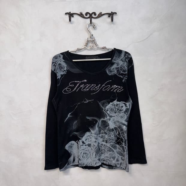 Black tie dye oriental rose long sleeve 