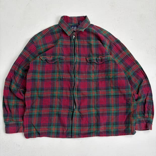 90s Gap Plaid Zip Up Shirt (red/green)