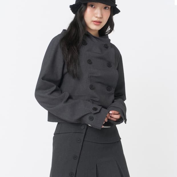 ’교환원해요‘ Cowl neck button Jacket CHARCOAL