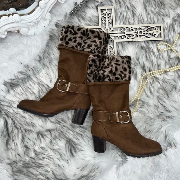 레오파드 버클 브라운 부츠