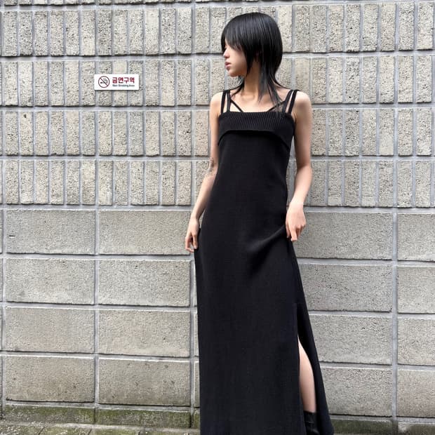 세인트 아그니 니트 미니멀 롱 드레스