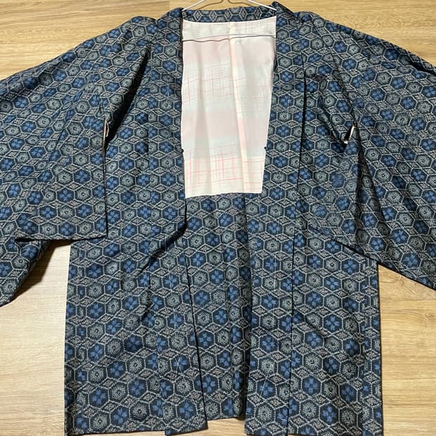 [새상품] 일본 전통 하오리 자켓 - 네이비 기하학 패턴 (에스닉/빈티지