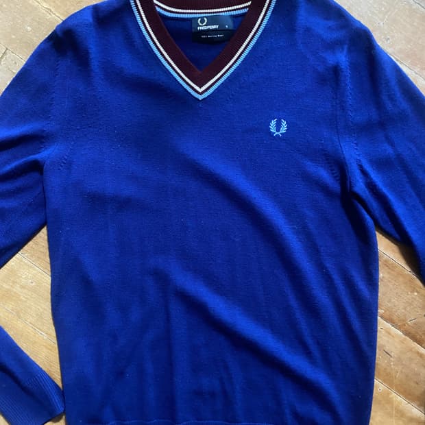 프레드페리 V넥 메리노 울 100% 니트 S (100) i