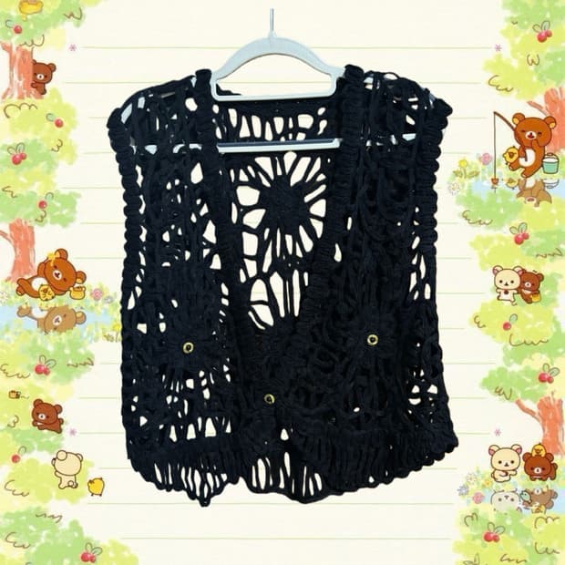 빈티지 크로셰 블랙 베스트
