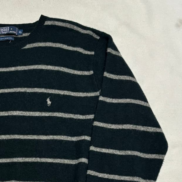 XL 폴로랄프로렌 화이트 포니 램스울 스트라이프 니트