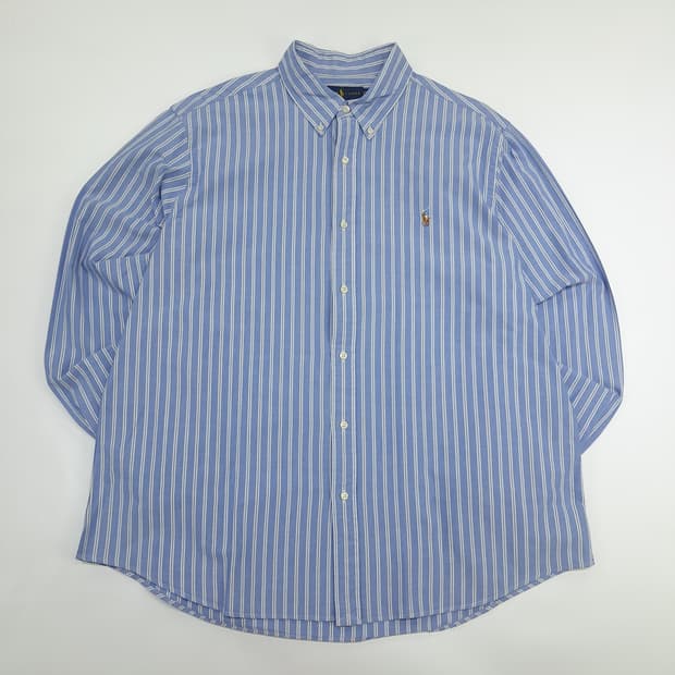 Co728 2XL 폴로 랄프로렌 블루 스트라이프 QR 긴팔 셔츠 남방