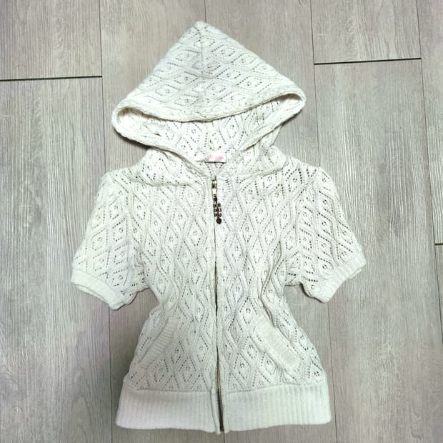 유일매물 리즈리사 희귀 00S 갸루 히메갸루 화이트 반팔 니트 후드집업