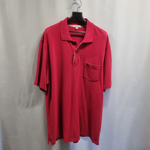 버버리 레드 반팔 카라 티셔츠