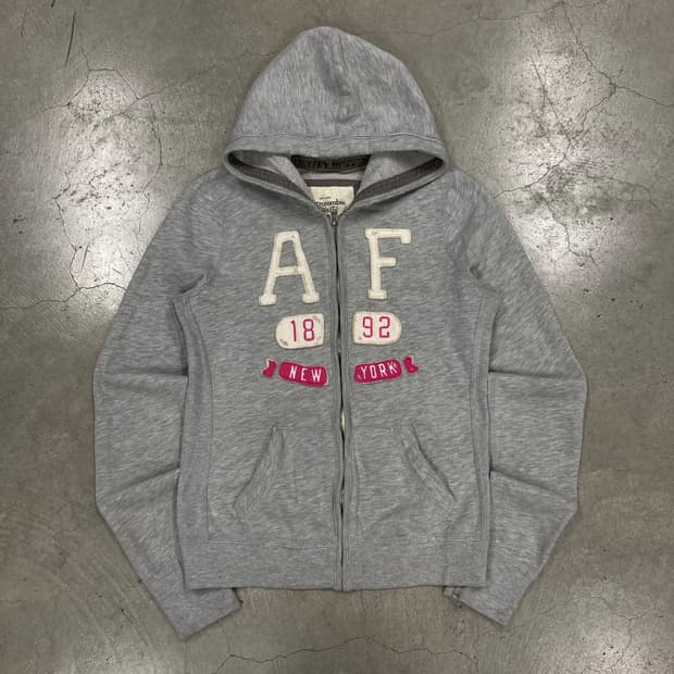 아베크롬비 그레이 컬러 빅로고 후드 집업