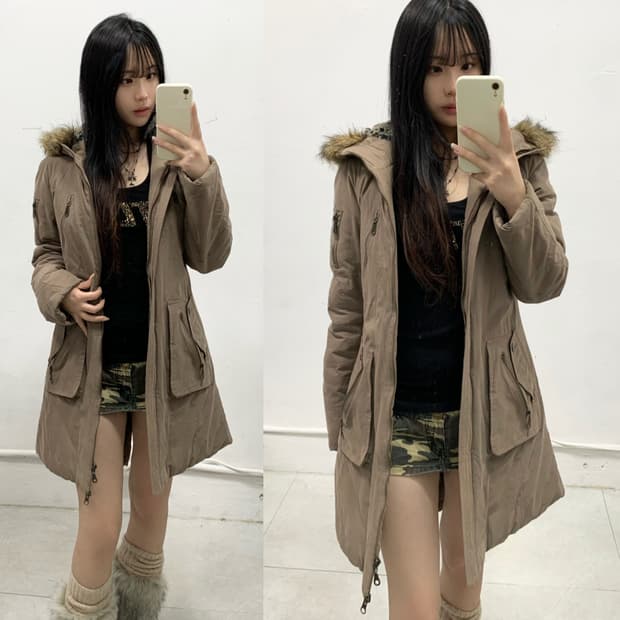 [XNTRIK] y2k 울프죠 베이지 야상 자켓