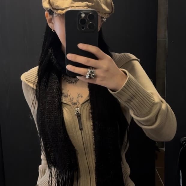 캘빈클라인 니트 후드집업 베이지