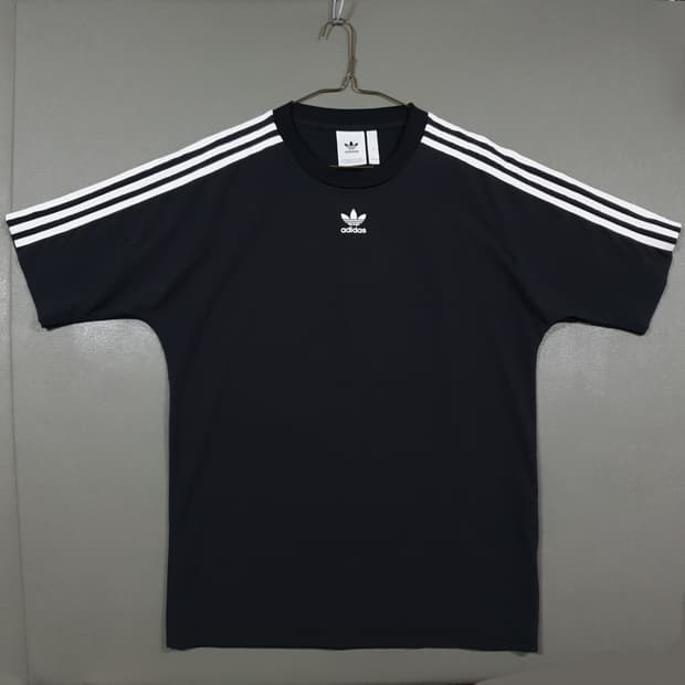 아디다스 트레포일 센터로고 우븐 하프 트랙 웜업 라운드 반팔티 블랙 M