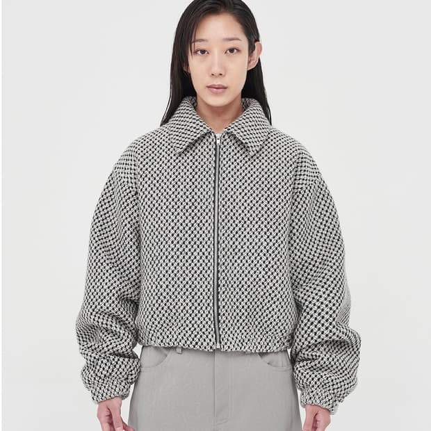 마뗑킴 트위드 숏 점퍼 아이보리 