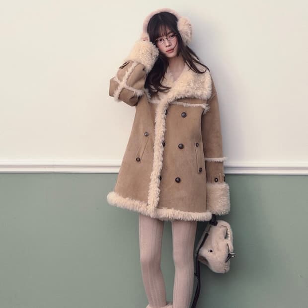 Soote Season 수트시즌 스웨이드 퍼코트 무스탕 자켓 브라운