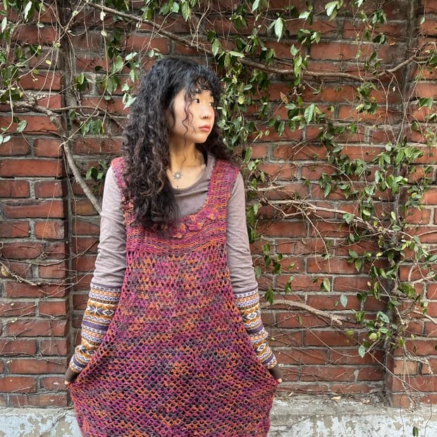 빈티지 무드 레이어두 그물 니트 원피스