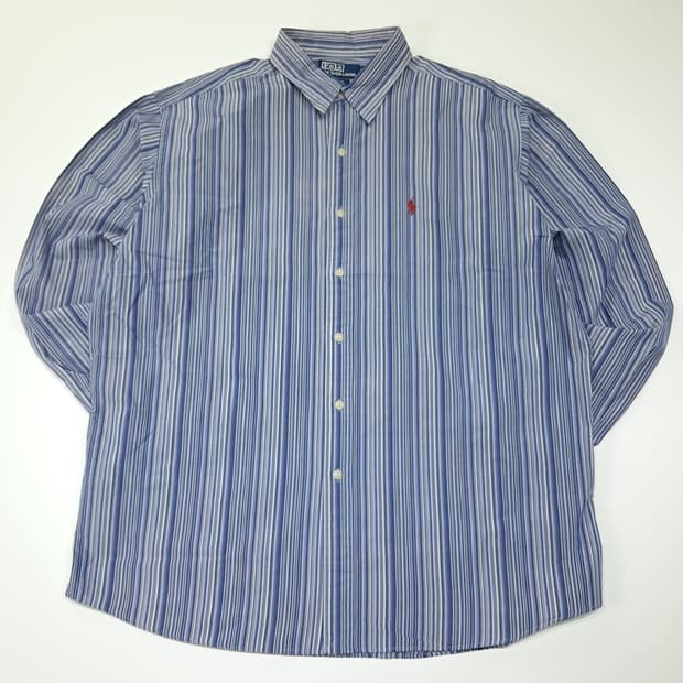 CL433 XL 폴로 90s 코튼 멀티스트라이프 블루 셔츠 남방