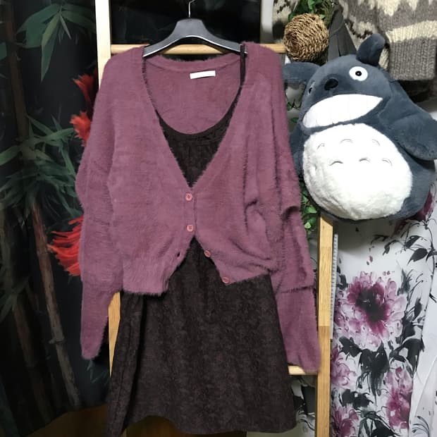 모리걸 잔꽃 원피스 + 크롭 디자인 니트 가디건 set