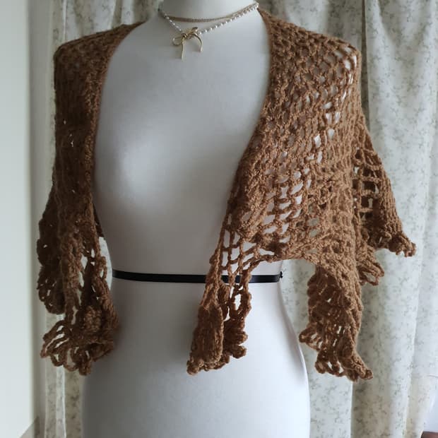 [모리걸] 손뜨개 수제 뜨개 숄 브라운 망토 가디건