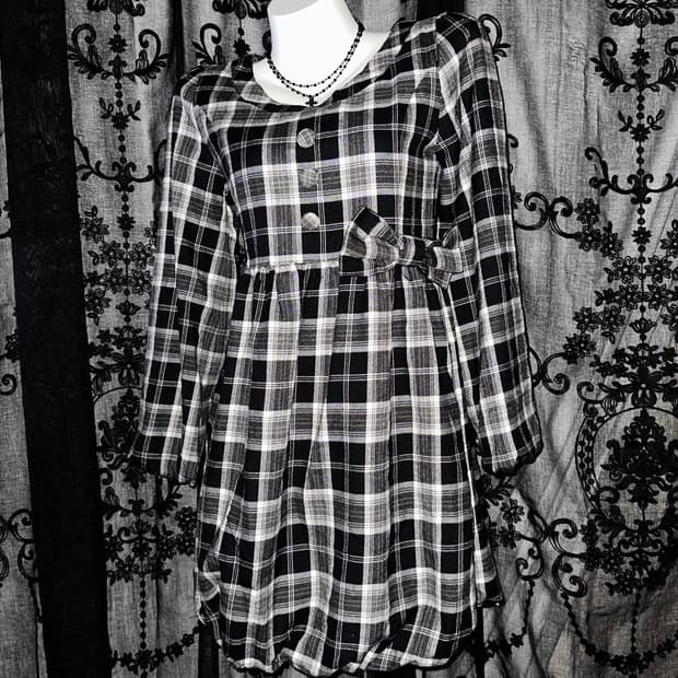 Black Checkered Baby Doll Dress