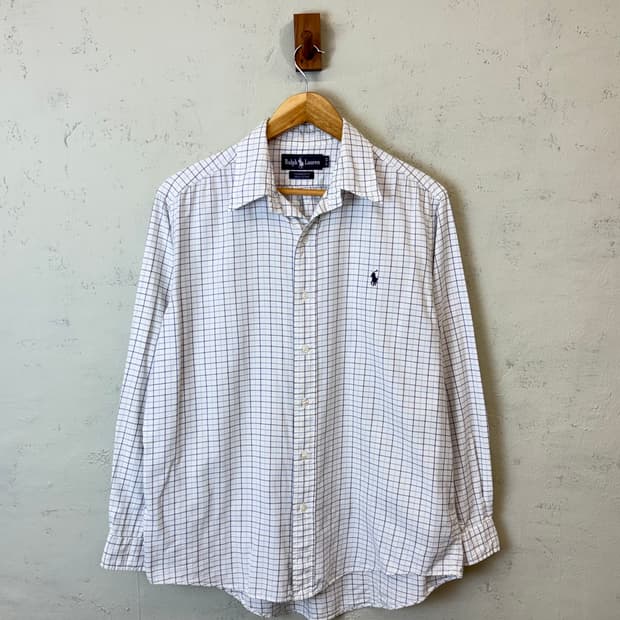 폴로랄프로렌 빈티지 야머스핏 체크 셔츠 화이트