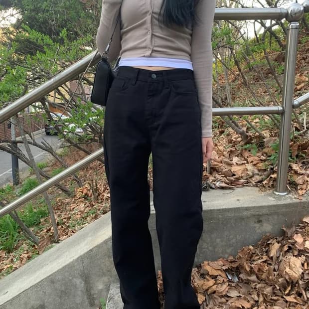 타임라인서울 코튼 롱 와이드 팬츠 블랙 면바지 에이블리