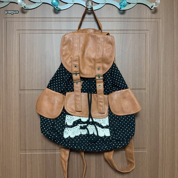 일본 빈티지 모리걸 블랙 도트 레이스 쓰리포켓 백팩 모리 가방
