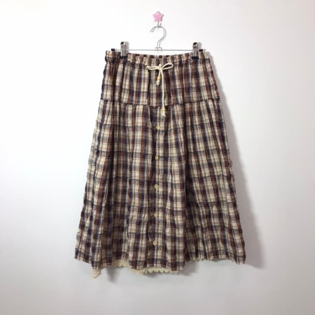 Jpn Mori girl Brown Plaid Tiered Skirt